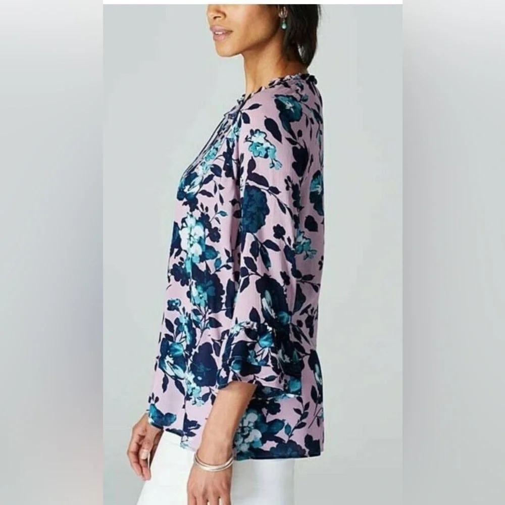 J.Jill Mauve Beautiful Blossoms Tunic top Size Small Petite - Picture 3 of 10